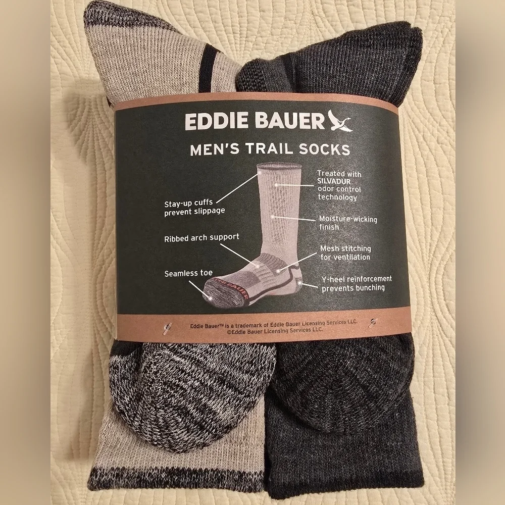 NWT Eddie Bauer Men's Trail Socks, 6 Pairs